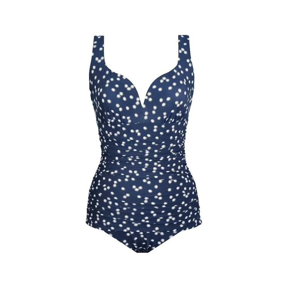 Miraclesuit Cherie Swimsuit 12 Navy Polka Dot One Piece Tummy Control 6560255